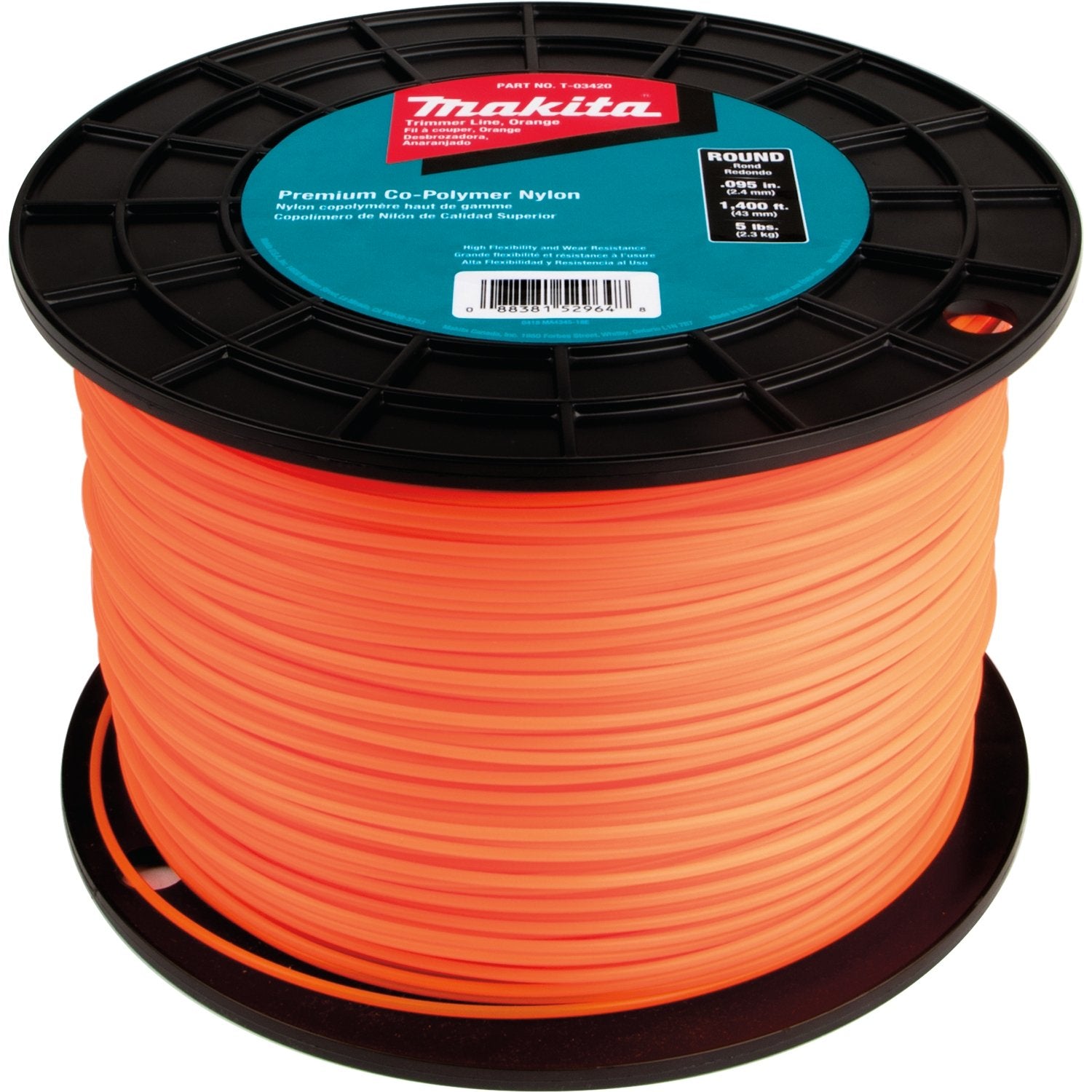 Makita T-03420 Round Trimmer Line, 0.095 , Orange, 1,400 , 5 lbs.